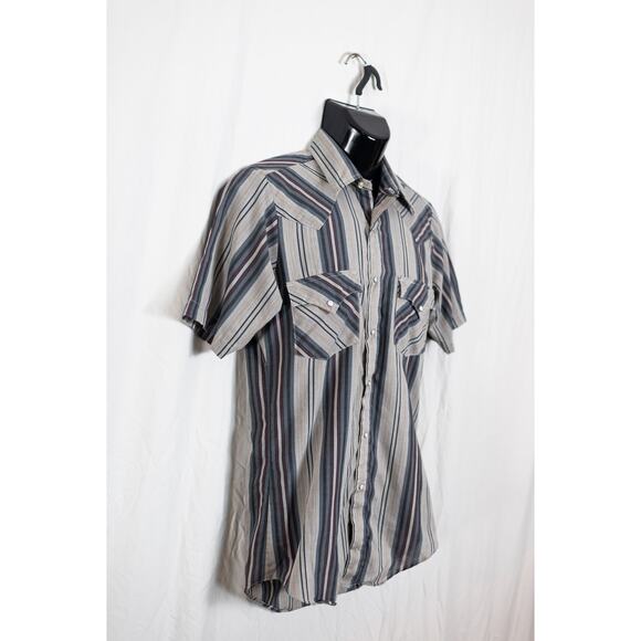 Vintage Men’s 90s Holt Western Snap Front Gray Stripe Button Down Shirt, Small - Picture 5 of 9